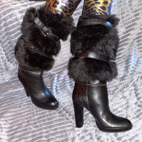 Michael Kors Black Fur-Trimmed Heeled Boots - Picture 2 of 11